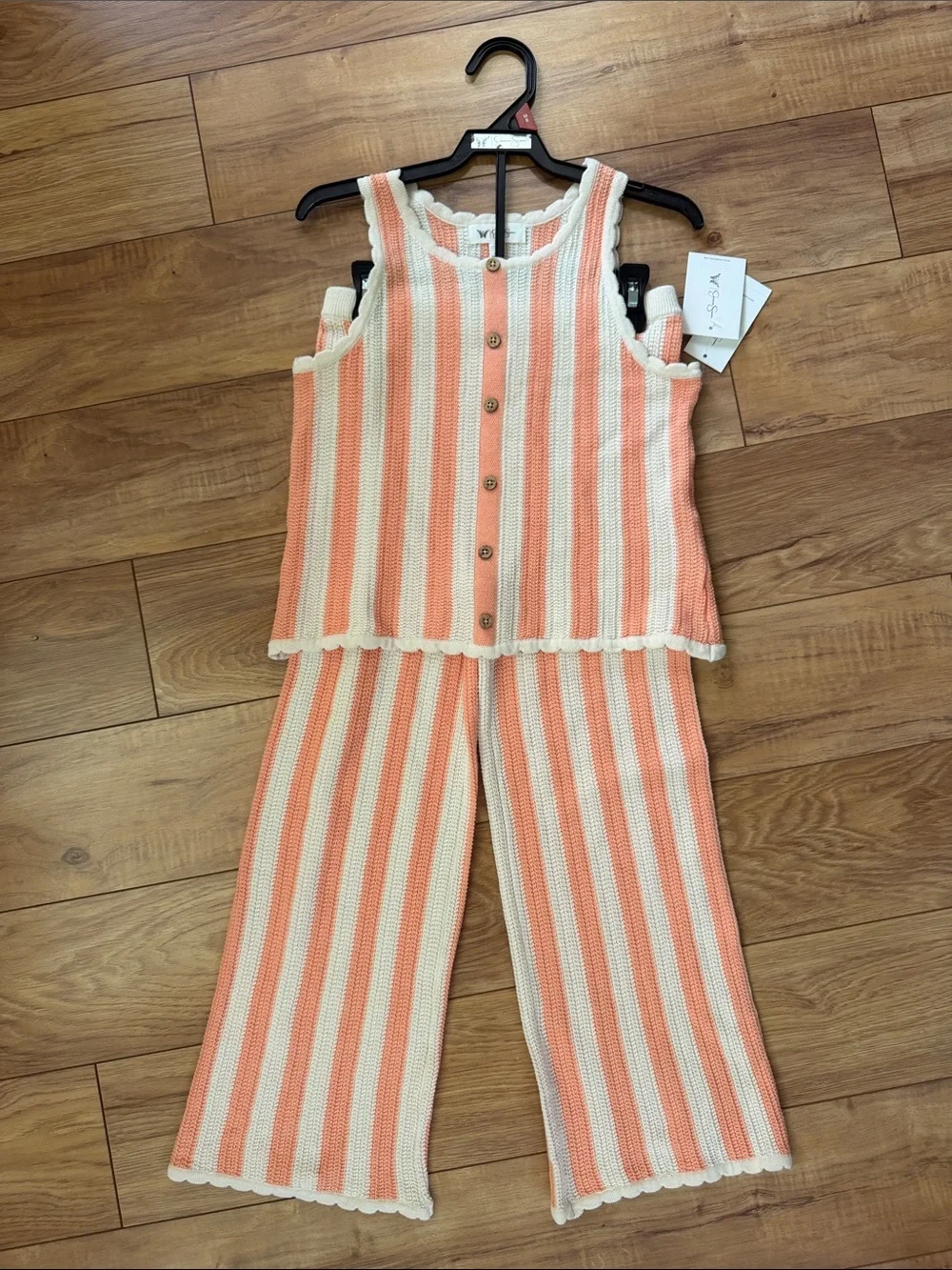Striped Knit Tank & Wide-Leg beach Set in Peach & Cream